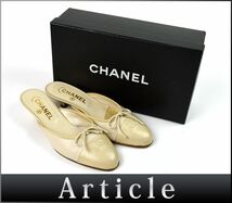 173591◆ CHANEL シャネル ココマーク リボン ミュール サンダル 靴 シューズ 23cm レザー 革 アイボリー レディース 箱 春 夏/ F_画像1