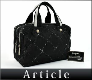 173301◆ CHANEL シャネル 旧トラベルライン ハンドバッグ ミニボストン トートバッグ 6番台 ナイロン ブラック レディース/ B