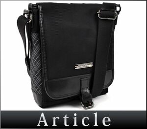 172368〇 BURBERRY バーバリー ブラックレーベル チェック柄 ショルダーバッグ 斜めがけ ナイロン レザー ブラック 黒 メンズ/ B