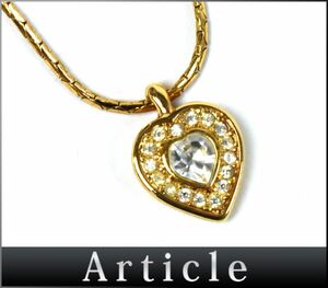 171890〇 Christian Dior クリスチャン ディオール ハート ペンダント ネックレス GP ラインストーン ゴールド アクセサリー/ E