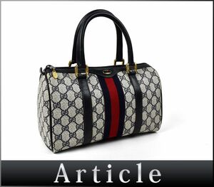 167665◇ GUCCI グッチ シェリー GGスプリーム ミニボストンバッグ ハンドバッグ 012.3841.58 PVC レザー ネイビー オールドグッチ/ B