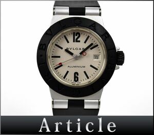 173364◆美品 動作確認済 BVLGARI ブルガリ アルミニウム 腕時計 クォーツ AL29TA デイト 樹脂 シルバー ブラック レディース/ D