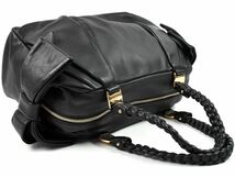 163776〇美品 Ferragamo フェラガモ サイドリボン ハンドバッグ EE-21 C504 レザー 革 ブラック 編み込みハンドル レディース/ B_画像3