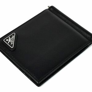 172857□美品 PRADA プラダ 三角ロゴプレート マネークリップ カードケース 札入れ 財布 2MN077 サフィアーノ レザー ブラック 黒 箱付/ Cの画像3