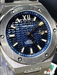 新品 テクノス TECHNOS 正規品 腕時計 アナログ腕時計 ソーラー ステンレス 3気圧防水 カレンダー シルバー ブルー メンズ プレゼント