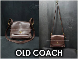 OLD COACH 9061 ターンロック レザーショルダーバッグ ダークブラウン ユニセックス グラブタンレザー フルグレイン オールドコーチ 90s