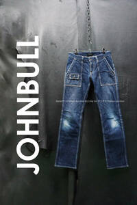 JOHNBULL 11292 デニムブッシュパンツ M/78cm 日本製 アシンメトリー 縦落ち 色落ち ジーンズ カーゴパンツ ジョンブル スリムフィット