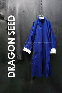 70s/80s DRAGON SEED チャイナシャツ コート カンフーシャツ ロング丈 フリーサイズ マオカラー 漢服 ワンピース ユニセックス ビンテージ