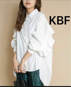 KBF シャツ ブラウス BACKフリルオーバーシャツ コットン ブラウス ギャザーブラウス