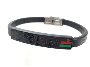 Gucci Gucci Front Logo/Sherry Line Plate Brangle Braclet Leather/из нержавеющей стали черная/черная YAS-5516