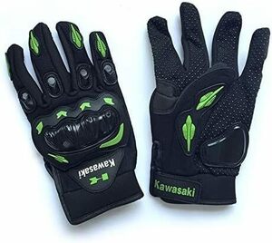 ★カワサキ Kawasaki バイクグローブ メッシュグローブ 春夏用 すべり止め 耐衝撃 通気性 耐用性サイズL 緑/黒★