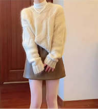 レディースセーターとスカートセット白色×茶色M_画像3