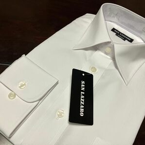 SAN LAZZARO 白無地形態安定ワイシャツ　L(40-82)レギュラーカラー