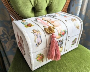 *1 point thing antique style decoupage Treasure Box bisque doll case Victoria n angel wooden trunk Vintage car Be Schic doll Angel 