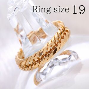 [18 gold /K18 stamp equipped ]19 number / flat ring / chain ring /12 surface / Triple flat / yellow gold / men's / lady's 