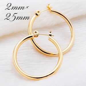[ post only 18 gold ] made in Japan hoop earrings 2mm×25mm men's lady's K18 18K K18 stamp 