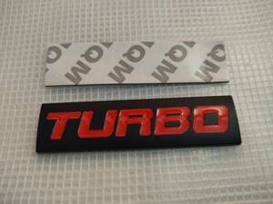 【送料無料】TURBO(ターボ) 3Dエンブレム（両面テープ付） ブラック／レッド 横7.5cm×縦2cm×厚さ2.5mm ②