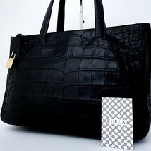 1円〜■極美品■ FURLA フルラ クロコ ブリーフケース トートバッグ ビジネス 大容量 A4 レディース メンズ レザー ブラック 黒_画像1