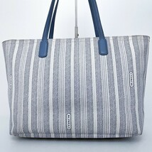 1円〜■良品■COACH コーチ 総柄 ストライプロゴ チャーム トートバッグ ビジネス 大容量 A4 レディース メンズ レザー ブルー 青_画像3