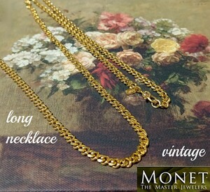 【Monet】モネ正規品/ ヴィンテージ・喜平 ゴールドカラー ロングチェーンネックレス シンプルネックレス 冠婚葬祭 ●送料無料