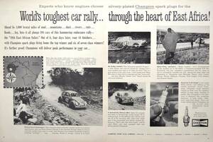  rare!1962 year Champion Spark Puge advertisement /East African Safari Rally/ Volkswagen / Peugeot /hi Le Mans / old car /17