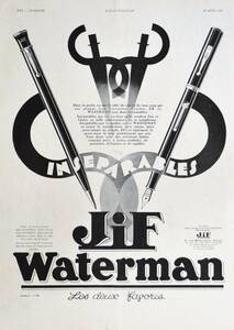 稀少！1930年ウォーターマン万年筆広告/Jif Waterman Pen/文房具/アールデコ/フレンチ/D