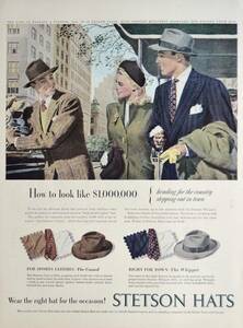 稀少！1947年ステットソン・ハット広告/Stetson Hats/紳士帽子/男性ファッション/15