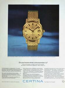 稀少・時計広告！1968年サーチナ 時計広告/Certina DS Automatic Watch/W