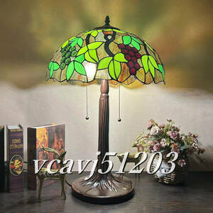 ◆稀少品◆芸術品◆ステンドランプ ステンドグラス テーブルスタンド グレープ花柄 ランプ 照明 レトロな雰囲気 ティファニー技法 室内装飾