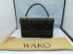 【バッグ】WAKO　銀座和光　パテントレザー　ダブルフラップ　ハンドバッグ　ブラウン　保存袋付き　SY03-471***