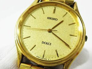 ■ 稼動品 SEIKO セイコー DOLCE ドルチェ 8J41-6100 クォーツ 腕時計 ゴールド文字盤 ラウンドフェイス 3針 