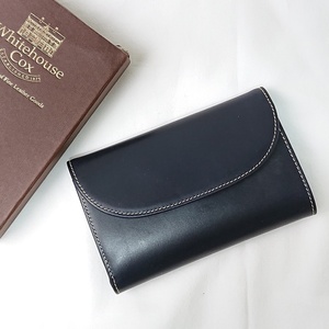 1 jpy start new goods Whitehouse Cox Whitehouse Cox three folding purse navy b ride ru leather box attaching 