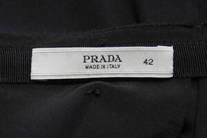 イタリア製 プラダ PRADA ひざ丈 ギャザー フレアスカート サイズ42 ブラック 本物 美品