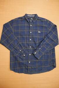日本製 STUSSY ステューシー チェック柄 ネルシャツ サイズL 紺×茶 美品