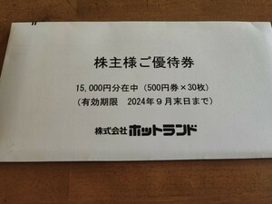 最新 ホットランド優待券　500円x30枚　15,000円分 未開封　築地銀だこ　銀のあん　2024年9月末まで　送料無料　匿名配送