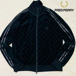 【希少デザイン】 FRED PERRY フレッドペリー ベロア トラックジャケット ジャージ サイドライン 刺繍ロゴ ゴルフ ウェア S 美品