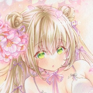 創作 A4 【桜姫】手描きイラスト オリジナル 原画 桜ふぶき 春
