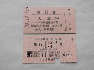 いすみ鉄道 急行券2枚セット 硬券と手売り軟券 平成30年