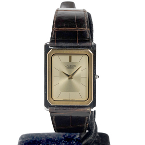 腕時計 SEIKO セイコー CREDOR クレドール 6730-5090 クオーツ 14Kベゼル ゴールド文字盤 スクエア 