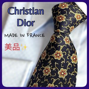 【美品☆☆】Christian Dior ディオール ネイビーフラワー ネクタイ ブランドネクタイ