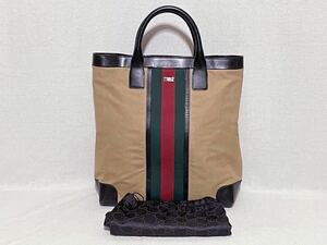 【GUCCI】グッチ レザー コンビ シェリーライン トートバッグ キャンバス ハンド