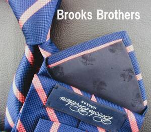 BROOKS　BROTHERS／ブルックスブラザーズネクタイ　米国製　ネイビー×ピンク系／レジメンタルストライブ　２本以上ご購入で送料無料　S364