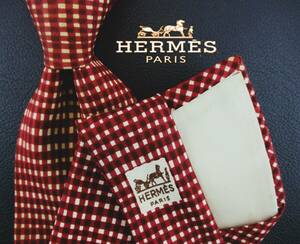 【美品】HERMS／エルメスネクタイ　フランス製　ワインレッド系／梢のパターン柄　２本以上ご購入で送料無料S339