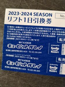 即日ネコポス発送　2枚　 キューピットバレイ　スキー場　リフト１日券リフト券