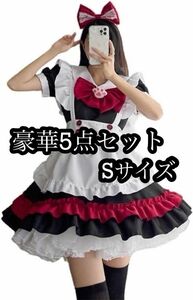 コスプレ　メイド服　肉球　リボン　赤　コスチューム　ゴスロリ　仮装　ワンピース