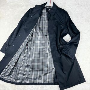 1円良品XL.LL~L バーバリーブラックレーベル BURBERRY BLACK LABELステンカラーコート ナイロンコートロング丈ノバチェックメンズブラック