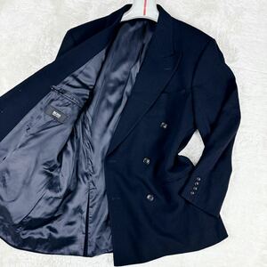 1円 良品 L~XL.LL ヒューゴボス HUGO BOSS テーラードジャケットブレザーダブルブレストグ！ヴァージンウール100%メンズネイビー48