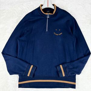 1円 美品 XXL.2XL~XL.LL ピーエス ポールスミス PS Paul Smith ハーフジップスウェットトレーナーhappyロゴ大きいサイズメンズネイビー