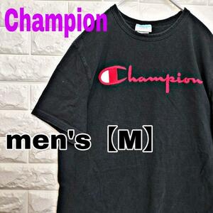 A75【Champion】刺繍ロゴ　半袖Tシャツ【メンズM 】ブラック