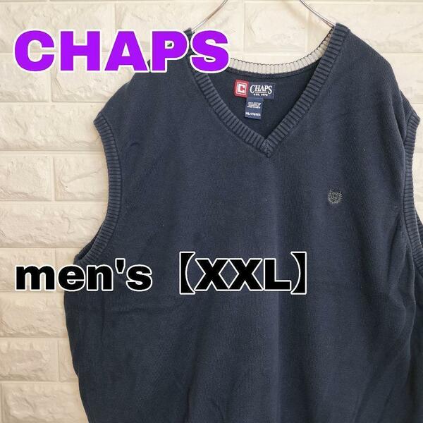 A956【CHAPS】ニットベスト【メンズ2XL】ネイビー